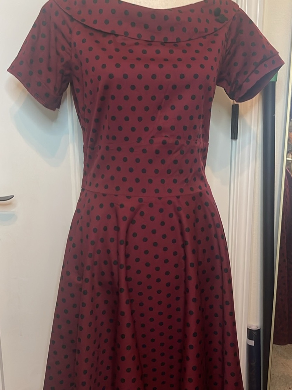 Fit-and-Flare Burgundy Polka Dot Midi Dress